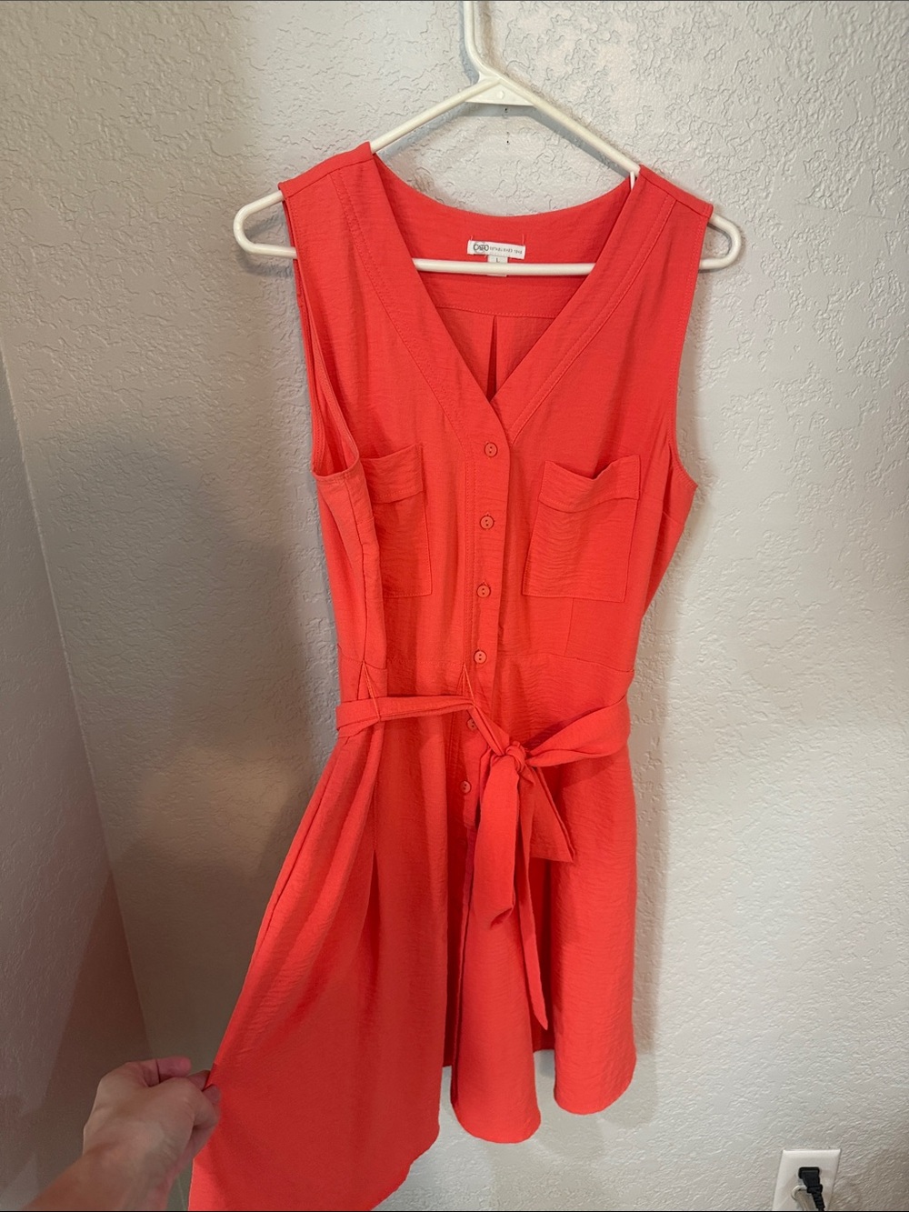Cato Coral Sleeveless Button-Front Tie-Waist Mini Dress